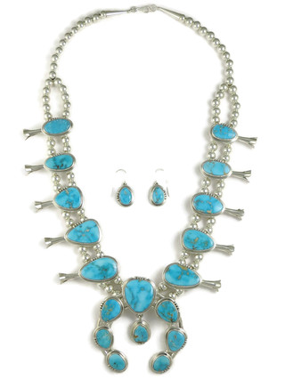 Kingman Turquoise Naja Squash Blossom Necklace Set
