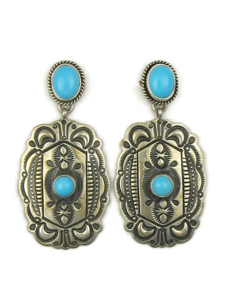 Sleeping Beauty Turquoise Concho Earrings by Darryl Becenti